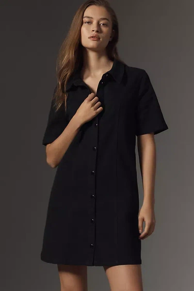 English Factory Short-sleeve Mini Shirt Dress In Black