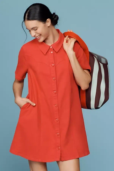 English Factory Short-sleeve Mini Shirt Dress In Red