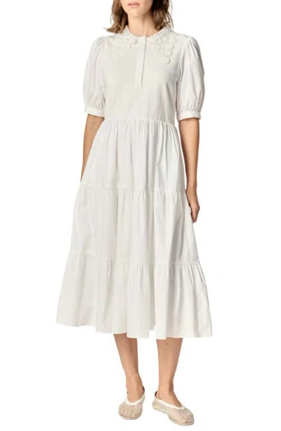 English Factory Short Sleeve Mixed Media Midi Dress In White