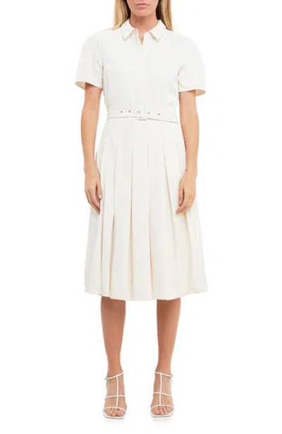English Factory Short-sleeve Pleated Midi Dress In Cream