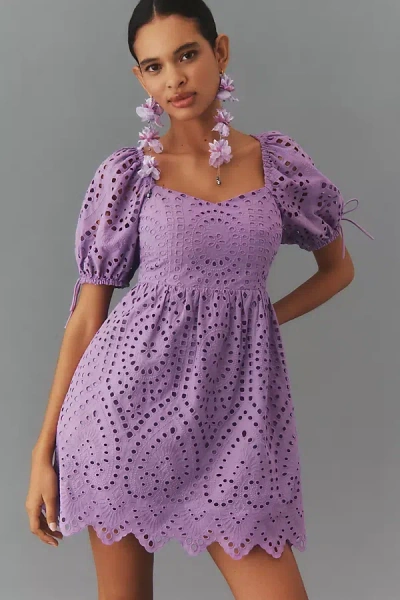 English Factory Short-sleeve Scallop Mini Dress In Purple