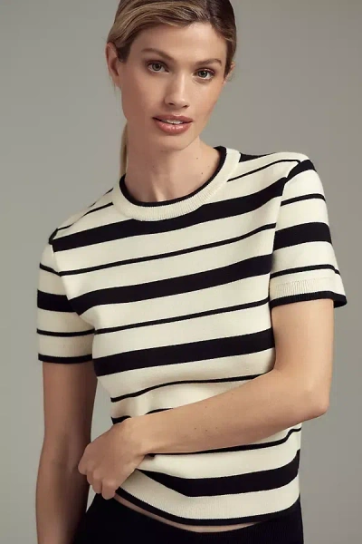 English Factory Short-sleeve Striped Knit Sweater In Black