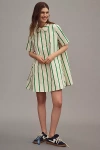 English Factory Striped Kaftan Mini Dress In Cream Green Stripe In Multicolor