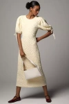 English Factory Short-sleeve Textured Midi Dress In Beige