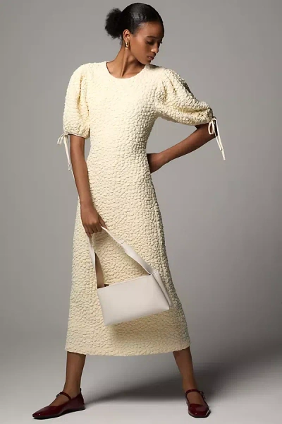 English Factory Short-sleeve Textured Midi Dress In Beige