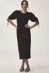 English Factory Short-sleeve Textured Midi Dress In Black