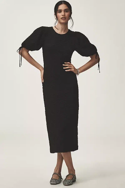 English Factory Short-sleeve Textured Midi Dress In Black