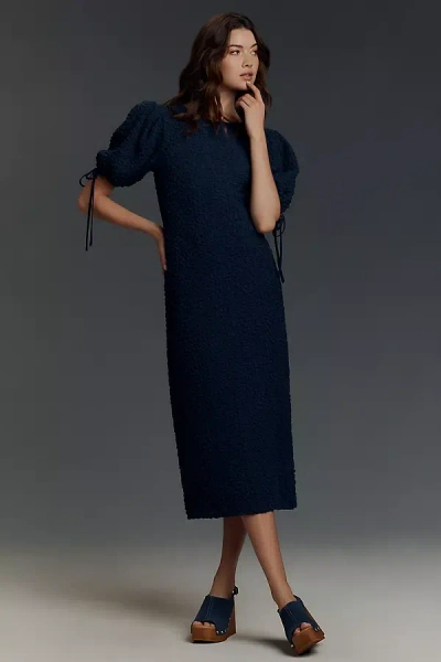 English Factory Short-sleeve Textured Midi Dress In Blue