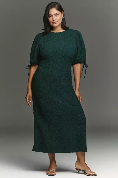 English Factory Short-sleeve Textured Midi Dress In Green