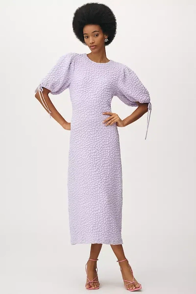 English Factory Short-sleeve Textured Midi Dress In Purple