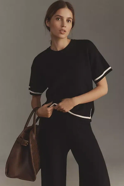 English Factory Short-sleeve Tipped Boxy Sweater In Black