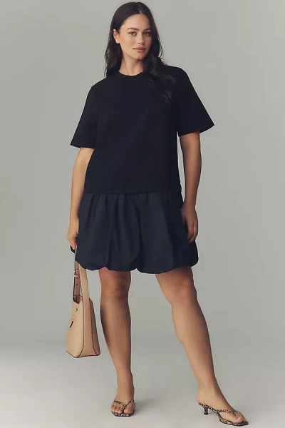 English Factory Short-sleeve Twofer Bubble Mini Dress In Black