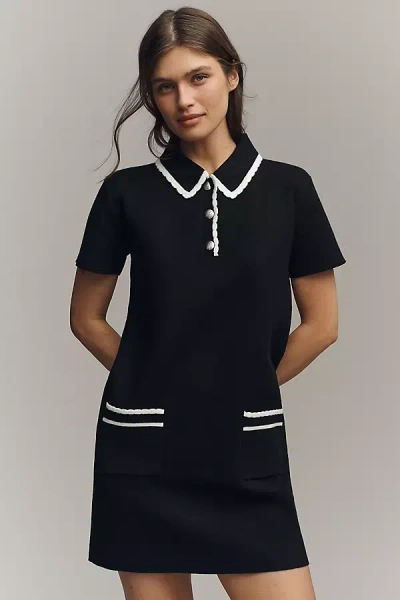 English Factory Short-sleeve Polo Mini Shift Dress In Black