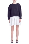 English Factory Side Tie Twofer Dress In Blue
