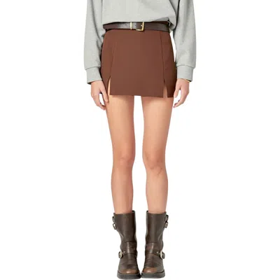 English Factory Sienna Side Slit Mini Skort In Brown