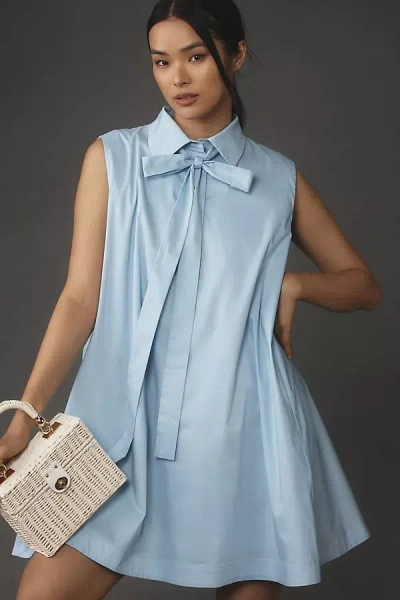 English Factory Sleeveless Bow Mini Shift Dress In Blue