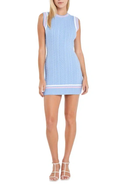 English Factory Sleeveless Cable Stitch Jumper Dress In Powder Blue