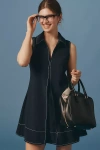English Factory Sleeveless Collared A-line Mini Dress In Black
