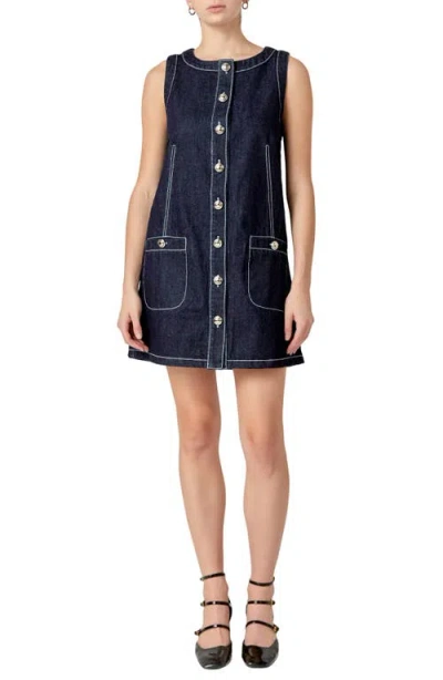 English Factory Sleeveless Denim Minidress In Navy Denim