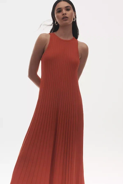 English Factory Sleeveless Pleated Midi Dress In Red