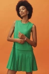 English Factory Sleeveless Pleated Mini Dress In Green