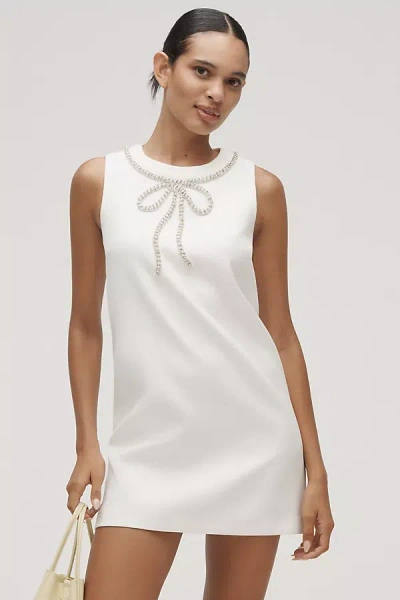 English Factory Sleeveless Rhinestone Bow Mini Dress In White