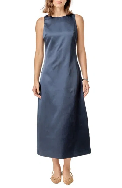 English Factory Sleeveless Satin Midi Dress In Blue