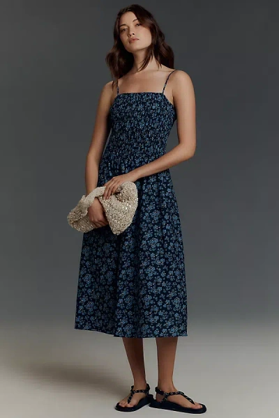 English Factory Sleeveless Square-neck Cotton Midi Dress In Blue