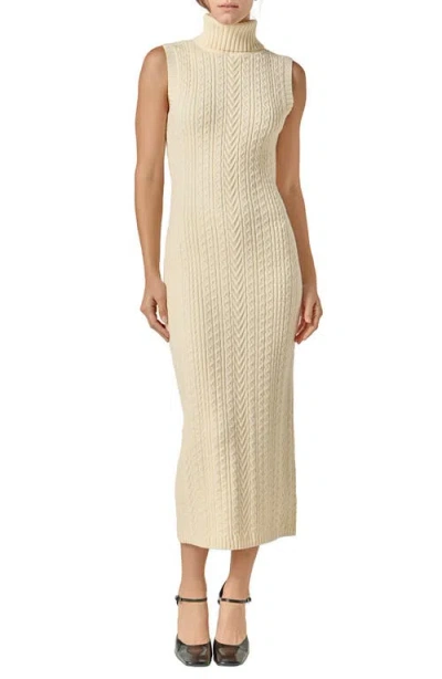 English Factory Sleeveless Turtleneck Cable Stitch Maxi Sweater Dress In Neutral