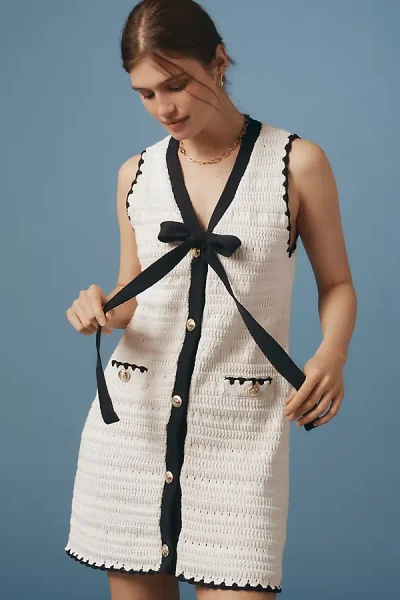 English Factory Sleeveless V-neck Bow Mini Dress In White