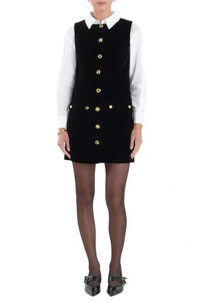 English Factory Sleeveless Velvet Minidress In Black