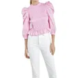 English Factory Smocked Puff Shoulder Poplin Top In Pink