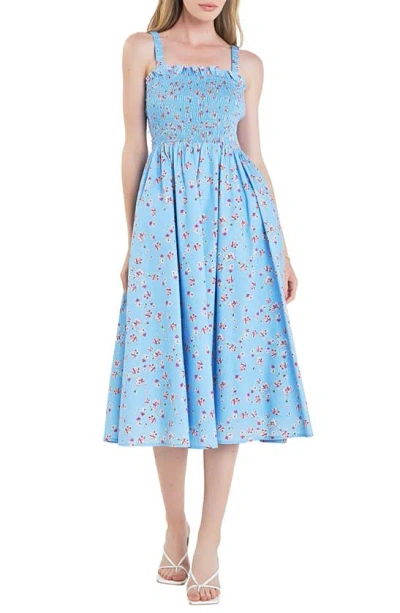 English Factory Smocked Floral Sundress In Blue Multi