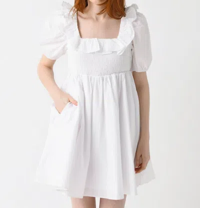 English Factory Smocked Puff Sleeve Dress In White