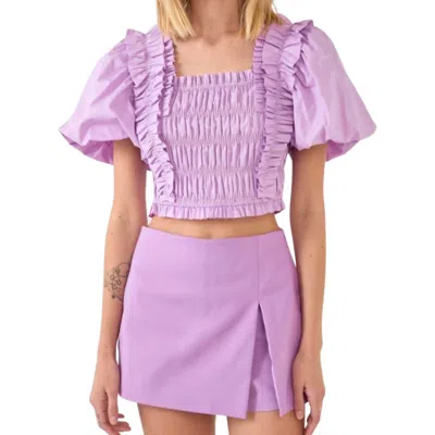 English Factory Smocked Puff Sleeve Top In Lilac