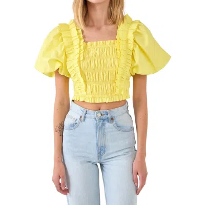 English Factory Smocked Puff Sleeve Top In Yellow