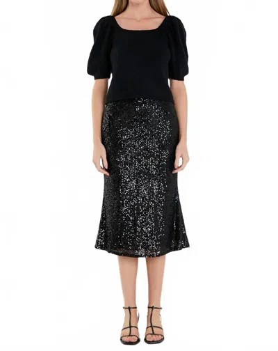 English Factory Sophie Puffy Short Sleeve Sweater In Black