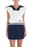 English Factory Sports Club Contrast Collar Half Zip Sweater In White/navy