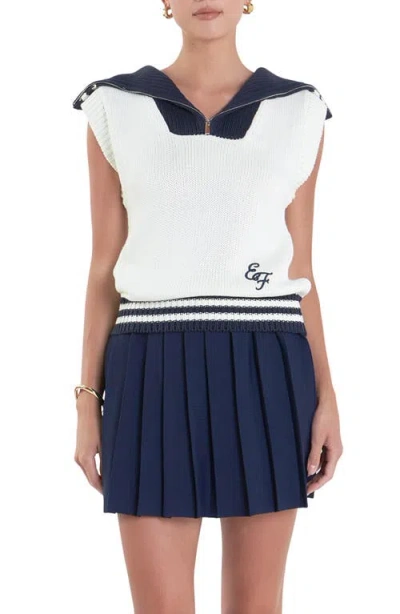 English Factory Sports Club Contrast Collar Half Zip Sweater In White/navy