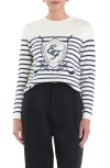 English Factory Sports Club Golf Embroidered Stripe Long Sleeve Knit Top In Navy/white