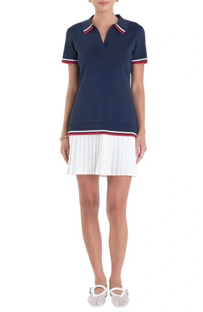 English Factory Sports Club Mixed Media Polo Minidress In Navy
