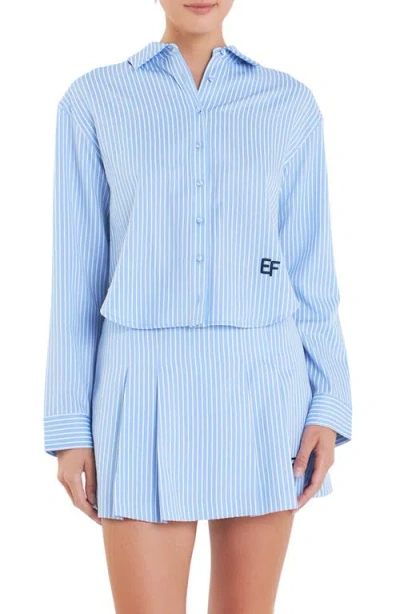 English Factory Sports Club Stripe Crop Button-up Shirt In Powder Blue/white