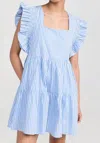 English Factory Square It Up Ruffle Sleeve Mini Dress In Blue In Blue
