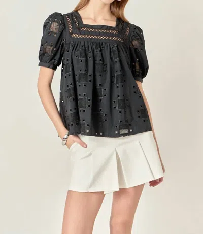 English Factory Square Neck Embroidered Blouse In Black