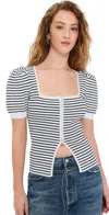 English Factory Square Neck Striped Button Down Knit Top Navy/white In Navy/white