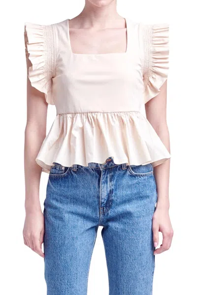 ENGLISH FACTORY SQUARE NECKLINE RUFFLED TOP IN CREAM