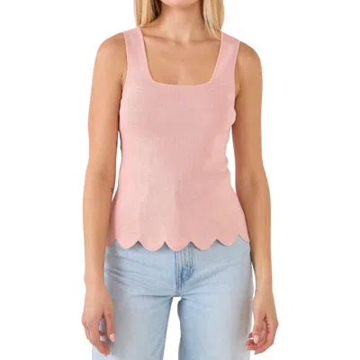 English Factory Square Neckline Scallop Edge Knit Tank Top In Pink