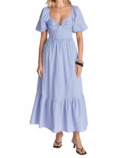 English Factory Starfish Striped Midi Dress In White/blue In Black