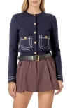 English Factory Stitch Detail Cardigan In Blue