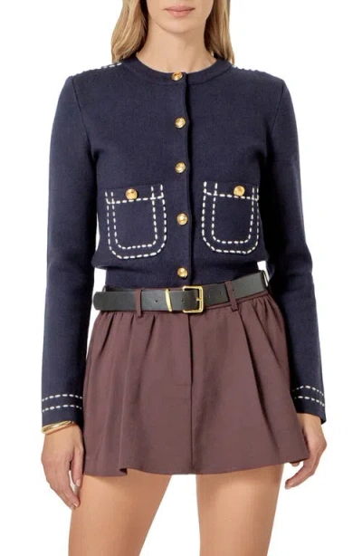 English Factory Stitch Detail Cardigan In Blue